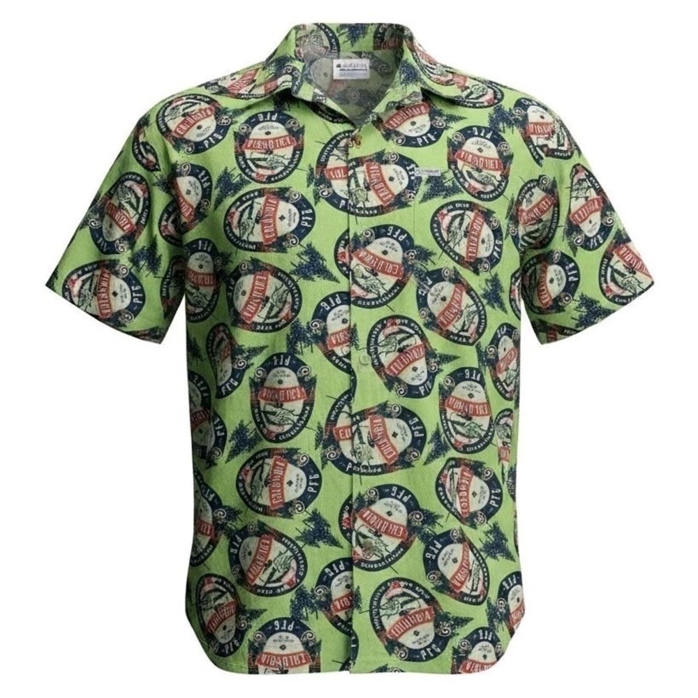 Mens Large Columbia PFG Shirt Omni-Shade Fish Tuna Mahi Mahi All Over Print RARE